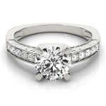 Channel Set Engagement Ring, Side Stone Style, Round Shape, in Platinum - 83646