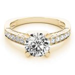 Channel Set Engagement Ring, Side Stone Style, Round Shape, in Yellow Gold - 83646