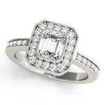 Halo Engagement Ring, Emerald Shape, in White Gold - 83650