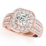 Halo Engagement Ring, Round Shape, in Rose Gold - 83713