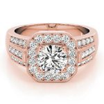 Halo Engagement Ring, Round Shape, in Rose Gold - 83713