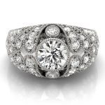 Antique Engagement Ring, Vintage Style, Round Shape, in White Gold - 83714