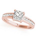 Channel Set Engagement Ring, Side Stone Style, Square Shape, in Rose Gold - 83754