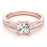 Channel Set Engagement Ring, Side Stone Style, Square Shape, in Rose Gold - 83754