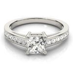 Channel Set Engagement Ring, Side Stone Style, Square Shape, in Sterling Silver - 83754