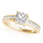 Channel Set Engagement Ring, Side Stone Style, Square Shape, in Yellow Gold - 83754