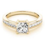 Channel Set Engagement Ring, Side Stone Style, Square Shape, in Yellow Gold - 83754