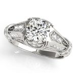 Antique Engagement Ring, Vintage Style, Round Shape, in Platinum - 83764