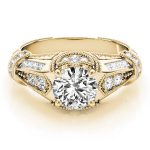 Antique Engagement Ring, Vintage Style, Round Shape, in Yellow Gold - 83764