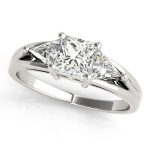 Three Stone Engagement Ring, Square Shape, in Sterling Silver - 83770