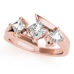 Three Stone Engagement Ring, Square Shape, in Rose Gold - 83817