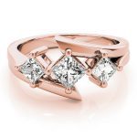 Three Stone Engagement Ring, Square Shape, in Rose Gold - 83817