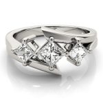 Three Stone Engagement Ring, Square Shape, in White Gold - 83817