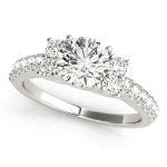 Cluster Engagement Ring, Side Stone Style, Round Shape, in Sterling Silver - 83863