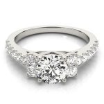 Cluster Engagement Ring, Side Stone Style, Round Shape, in White Gold - 83863