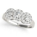 Three Stone Engagement Ring, Round Shape, in White Gold - 84006