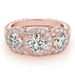 Three Stone Engagement Ring, Round Shape, in Rose Gold - 84080