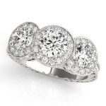 Three Stone Engagement Ring, Round Shape, in White Gold - 84080