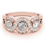 Three Stone Engagement Ring, Round Shape, in Rose Gold - 84119