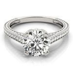 Antique Engagement Ring, Vintage Style, Round Shape, in White Gold - 84141