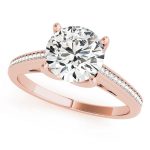 Channel Set Engagement Ring, Side Stone Style, Round Shape, in Rose Gold - 84351