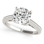 Channel Set Engagement Ring, Side Stone Style, Round Shape, in White Gold - 84351