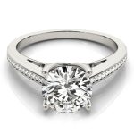 Channel Set Engagement Ring, Side Stone Style, Round Shape, in White Gold - 84351