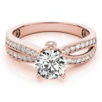 Multirow Engagement Ring, Side Stone Style, Round Shape, in Rose Gold - 84386