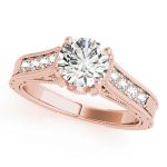 Prong Set Engagement Ring, Side Stone Style, Round Shape, in Rose Gold - 84419