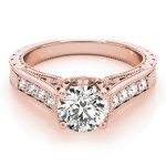 Prong Set Engagement Ring, Side Stone Style, Round Shape, in Rose Gold - 84419