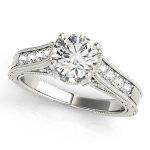 Prong Set Engagement Ring, Side Stone Style, Round Shape, in White Gold - 84419