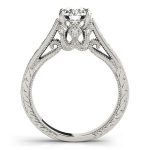 Prong Set Engagement Ring, Side Stone Style, Round Shape, in White Gold - 84419