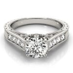 Prong Set Engagement Ring, Side Stone Style, Round Shape, in White Gold - 84419