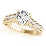 Prong Set Engagement Ring, Side Stone Style, Round Shape, in Yellow Gold - 84419