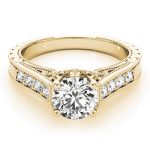 Prong Set Engagement Ring, Side Stone Style, Round Shape, in Yellow Gold - 84419