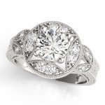 Antique Engagement Ring, Vintage Style, Round Shape, in White Gold - 84427