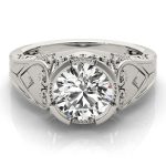 Antique Engagement Ring, Vintage Style, Round Shape, in Platinum - 84437