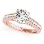 Prong Set Engagement Ring, Side Stone Style, Round Shape, in Rose Gold - 84455