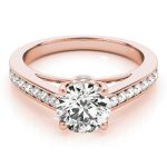 Prong Set Engagement Ring, Side Stone Style, Round Shape, in Rose Gold - 84455