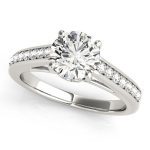 Prong Set Engagement Ring, Side Stone Style, Round Shape, in White Gold - 84455