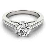 Prong Set Engagement Ring, Side Stone Style, Round Shape, in White Gold - 84455