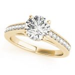 Prong Set Engagement Ring, Side Stone Style, Round Shape, in Yellow Gold - 84455