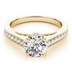 Prong Set Engagement Ring, Side Stone Style, Round Shape, in Yellow Gold - 84455