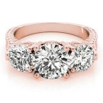 Three Stone Engagement Ring, Round Shape, in Rose Gold - 84462