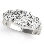 Three Stone Engagement Ring, Round Shape, in White Gold - 84462