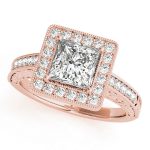 Halo Engagement Ring, Square Shape, in Rose Gold - 84510