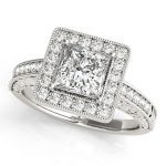 Halo Engagement Ring, Square Shape, in White Gold - 84510