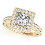 Halo Engagement Ring, Square Shape, in Yellow Gold - 84510