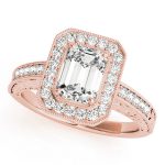 Halo Engagement Ring, Emerald Shape, in Rose Gold - 84511