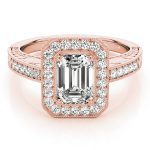 Halo Engagement Ring, Emerald Shape, in Rose Gold - 84511